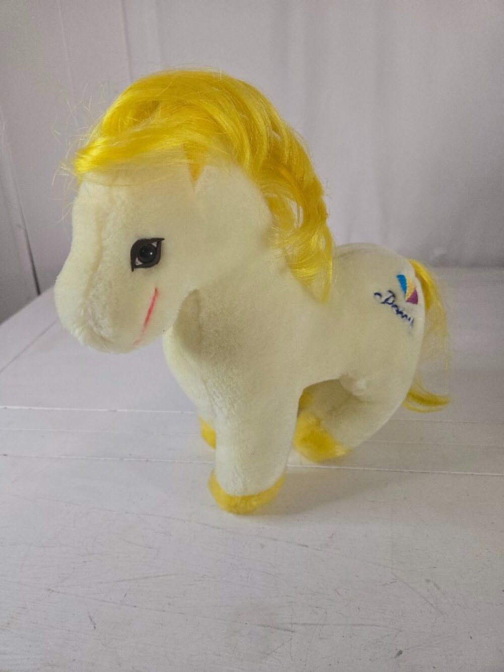 Vintage Animal Fair Plush Stuffed Pony Pastel Yellow Brushable Mane Horse 1983